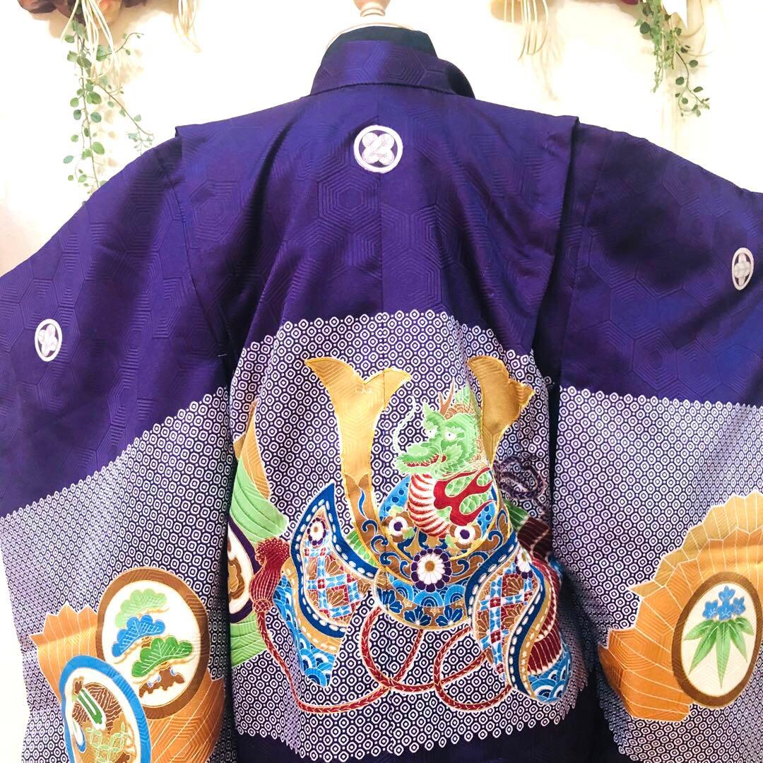 美品‼️七五三 五歳‼️紫色に兜鷹凛々しい金彩煌びやか❤️完全フルセット‼️家から揃え無