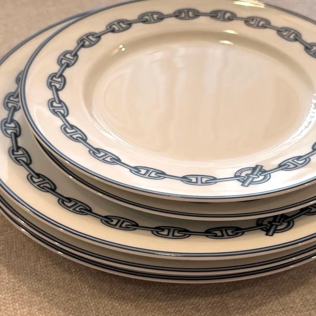 HERMES プレート3枚セット シェーヌダンクル 27cm ブルー