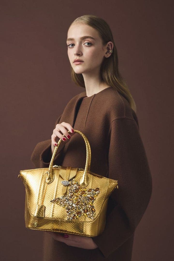 【新品同様】新作ADMJ スネークレザー/ステラモチーフノーブルファスナートート