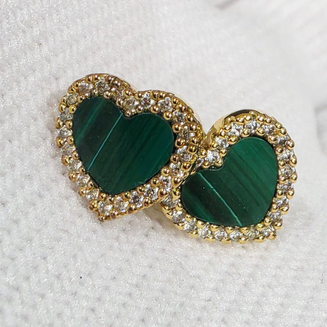 APMモナコ APMMonaco ミニマラカイト ハート ピアス グリーン