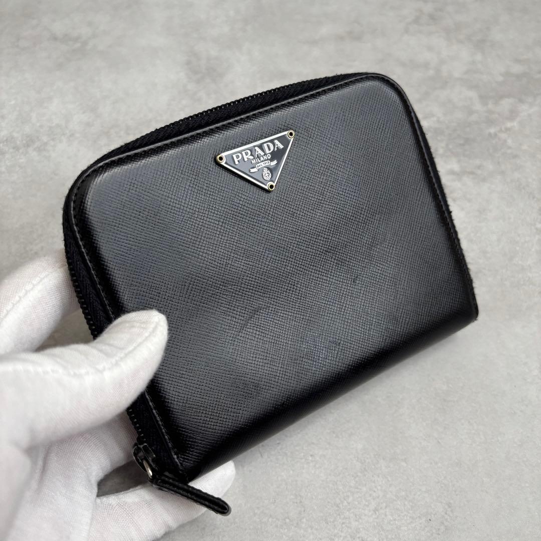 値下げ済み PRADA コンパクトウォレット サフィアーノレザー ブラック