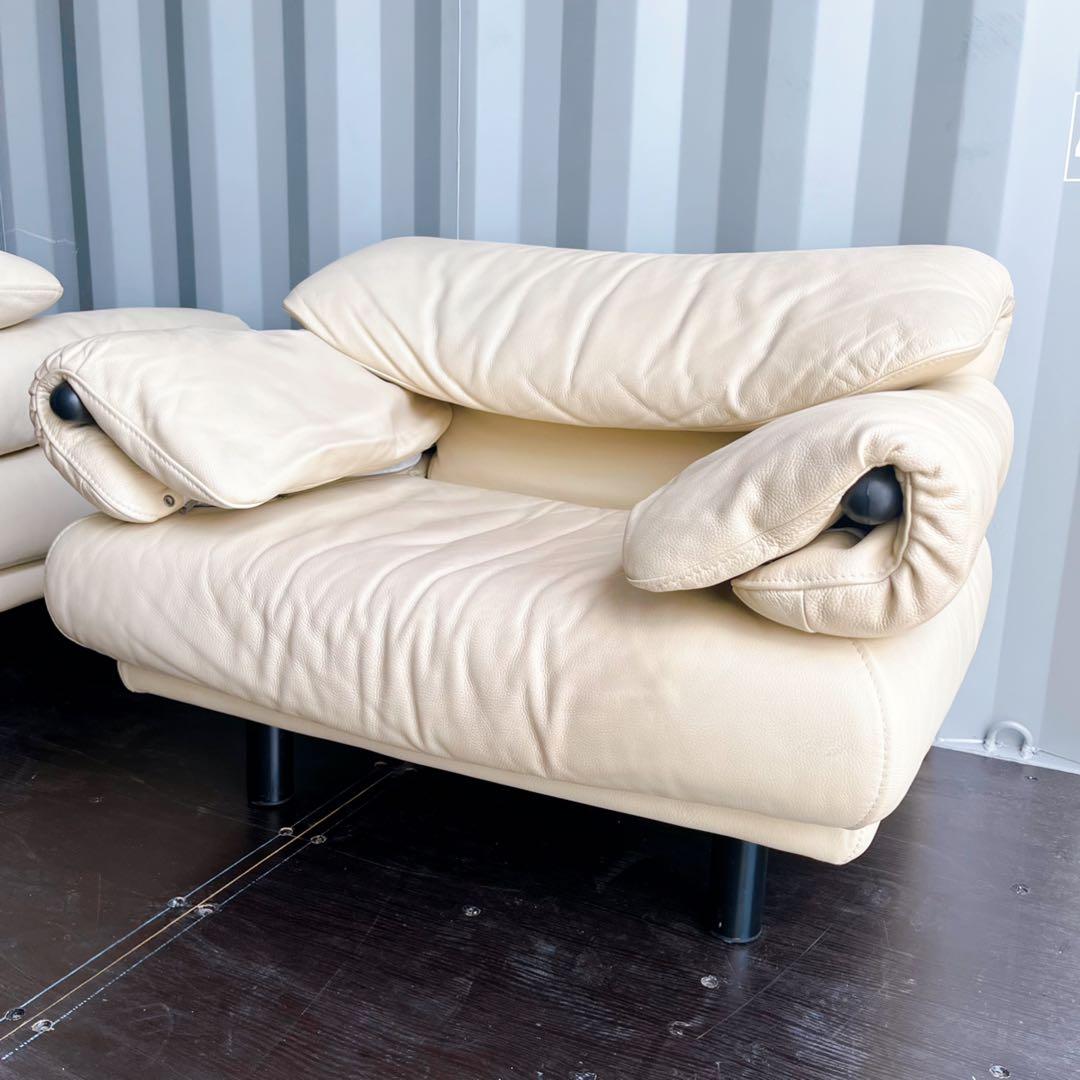 取付無料！IDC大塚家具 ポルトロメック ジェミニ 総本革アイボリー1Pソファ✨