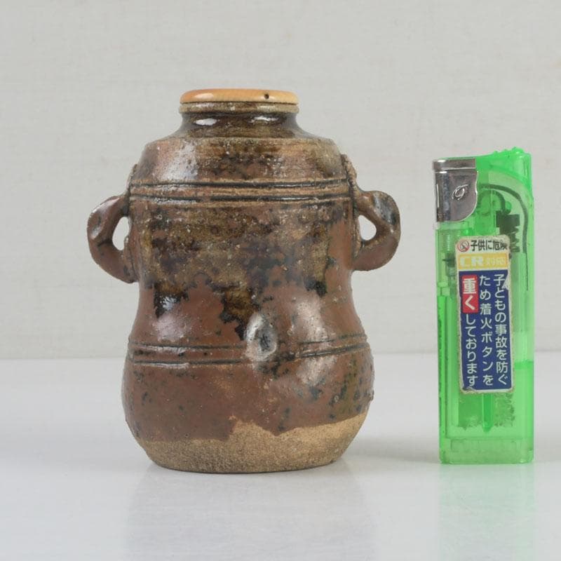 茶道具　萩焼　野坂江月作　耳付瓢形　茶入　仕覆付　森山歓渓極め箱　V　9399