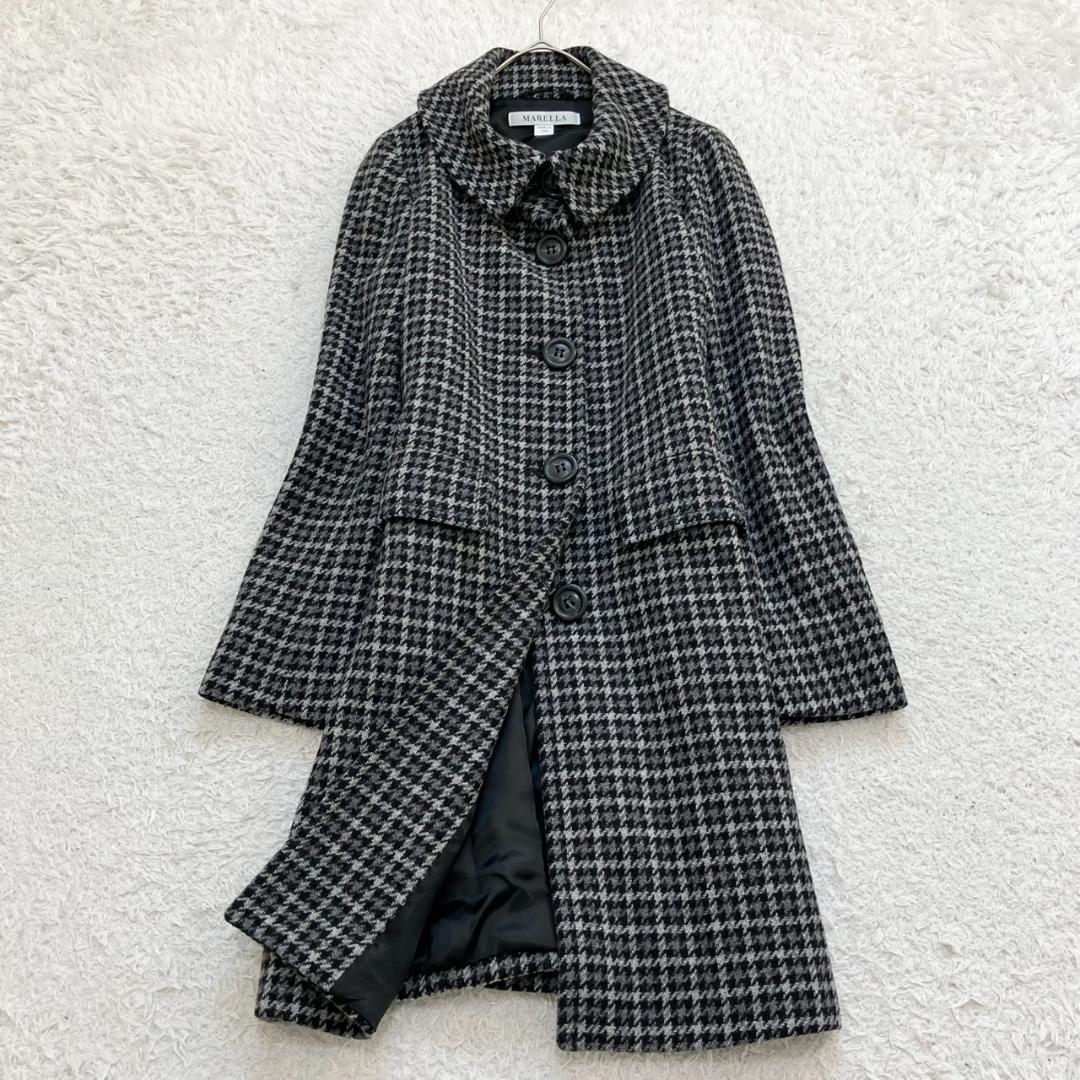 極美品✨マックスマーラ ロングコート 千鳥格子柄 大きいサイズ 42 XL 黒