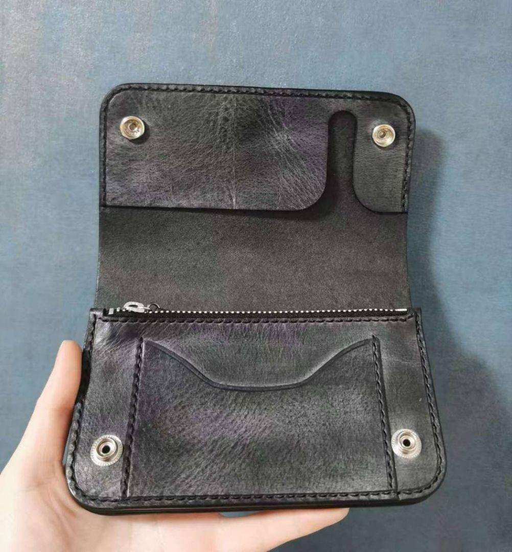 ヌメ革トラッカーウォレットミドル 3層 イタリアンレザー ハンドメイド手縫