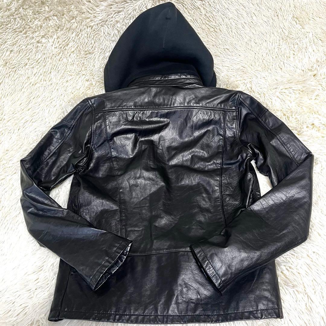 shama シャマ ライダースジャケット 牛革 レザー フーデッド 黒 メンズ
