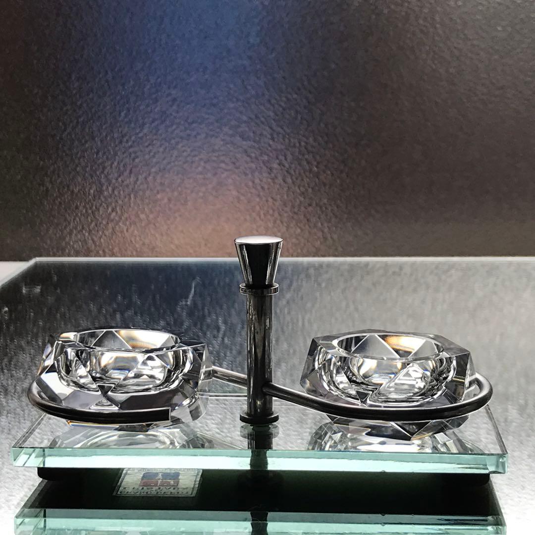 激レア♪オールドバカラBACCARATソルトセラー美しい鏡台座付き★塩胡椒入れ★