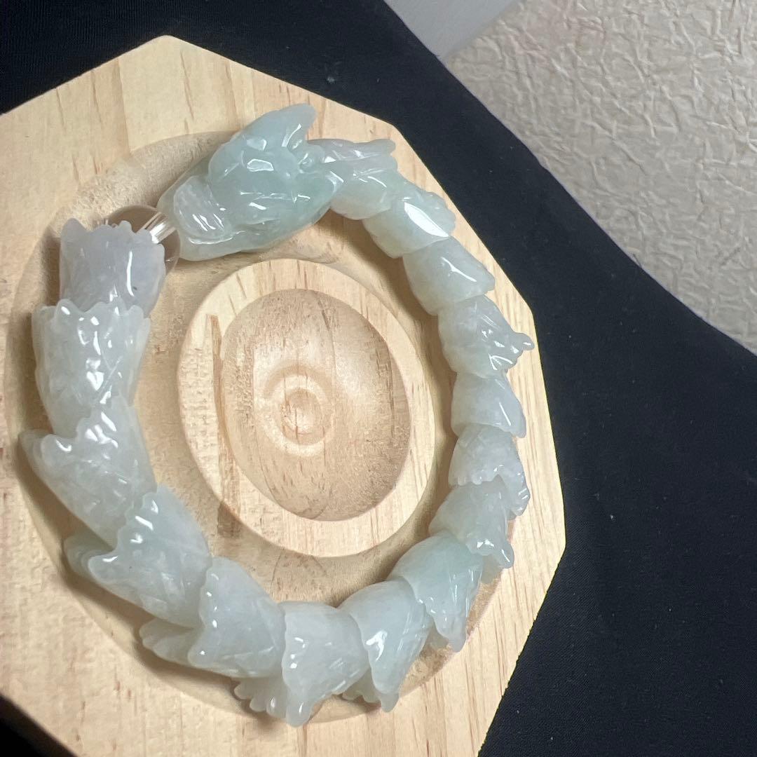 水晶&薄緑　翡翠龍神ブレスレット