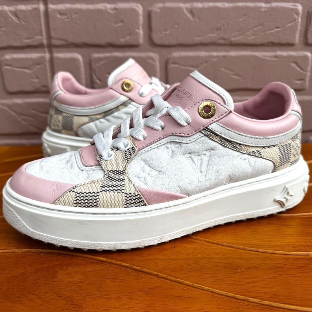 【美品】ルイヴィトン タイムアウトライン モノグラム×ダミエ レザースニーカー