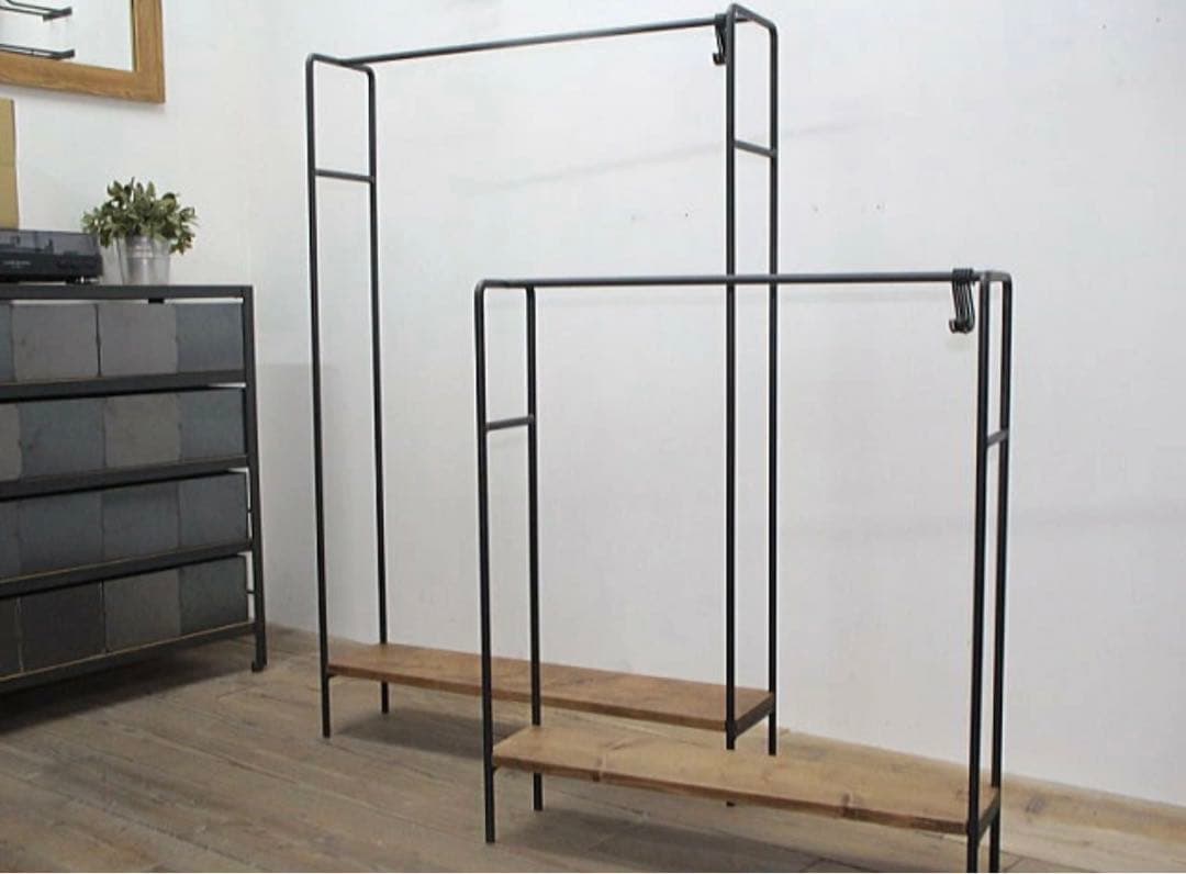 木枠屋 ハンガーラック スリム ブラック アイアン 天然木