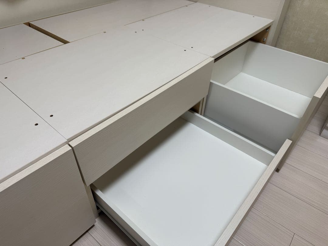 シングルベッドフレーム ホワイト 引き出し収納付き