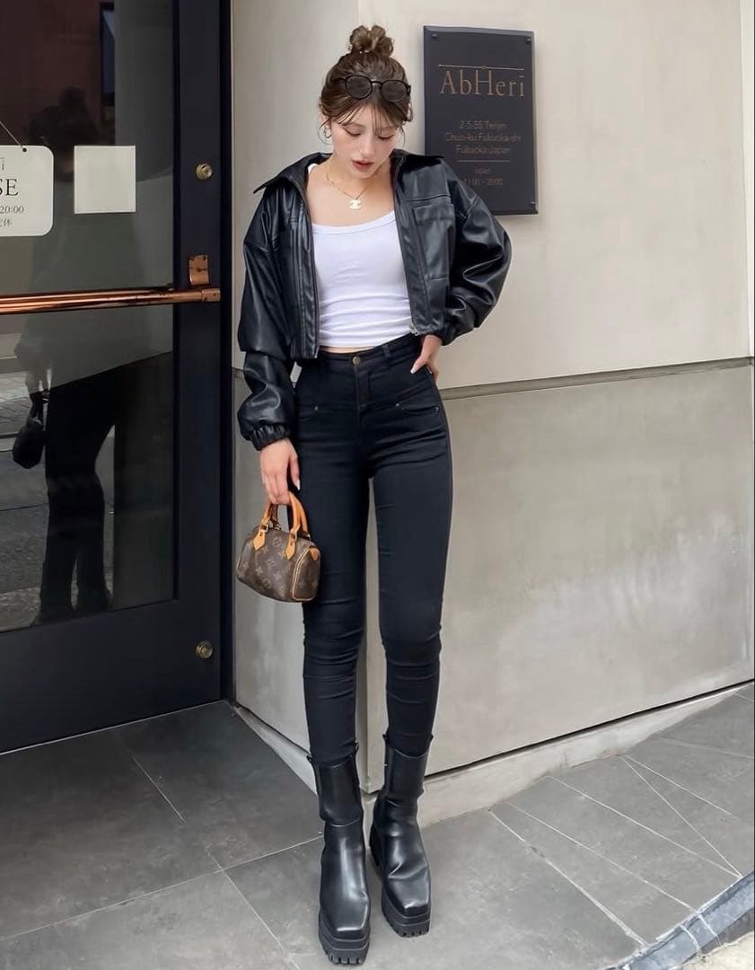 DIANTE＊ショート丈フェイクレザーブルゾン