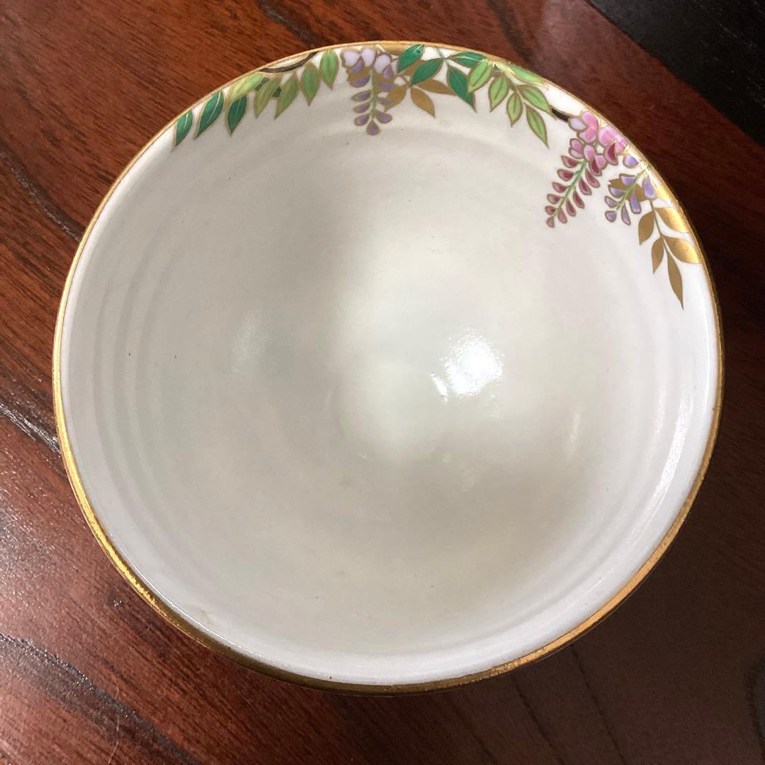 京焼　桑野睦子　御所の花　金彩色絵 抹茶碗　茶盌　茶道具　5碗