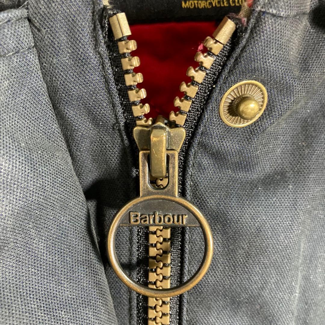 【美品】Barbour バブアー オイルドジャケットモッズコートネイビーロゴ