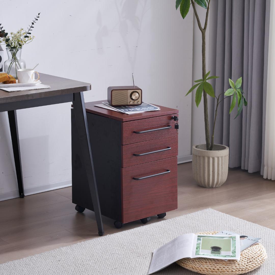 デスクワゴン サイドワゴン ラック 鍵付き キャスター付き 脇机 引き出し3段