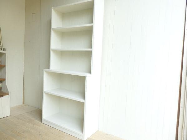 サイズデザインオーダー可6段カップボードW64シャビーナチュラルホワイト受注製作