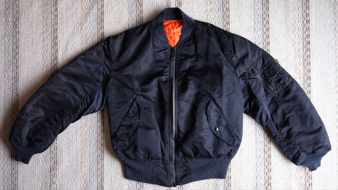 【USA製】90s ALPHA社製　MA-1 フライトジャケット ネイビー　L