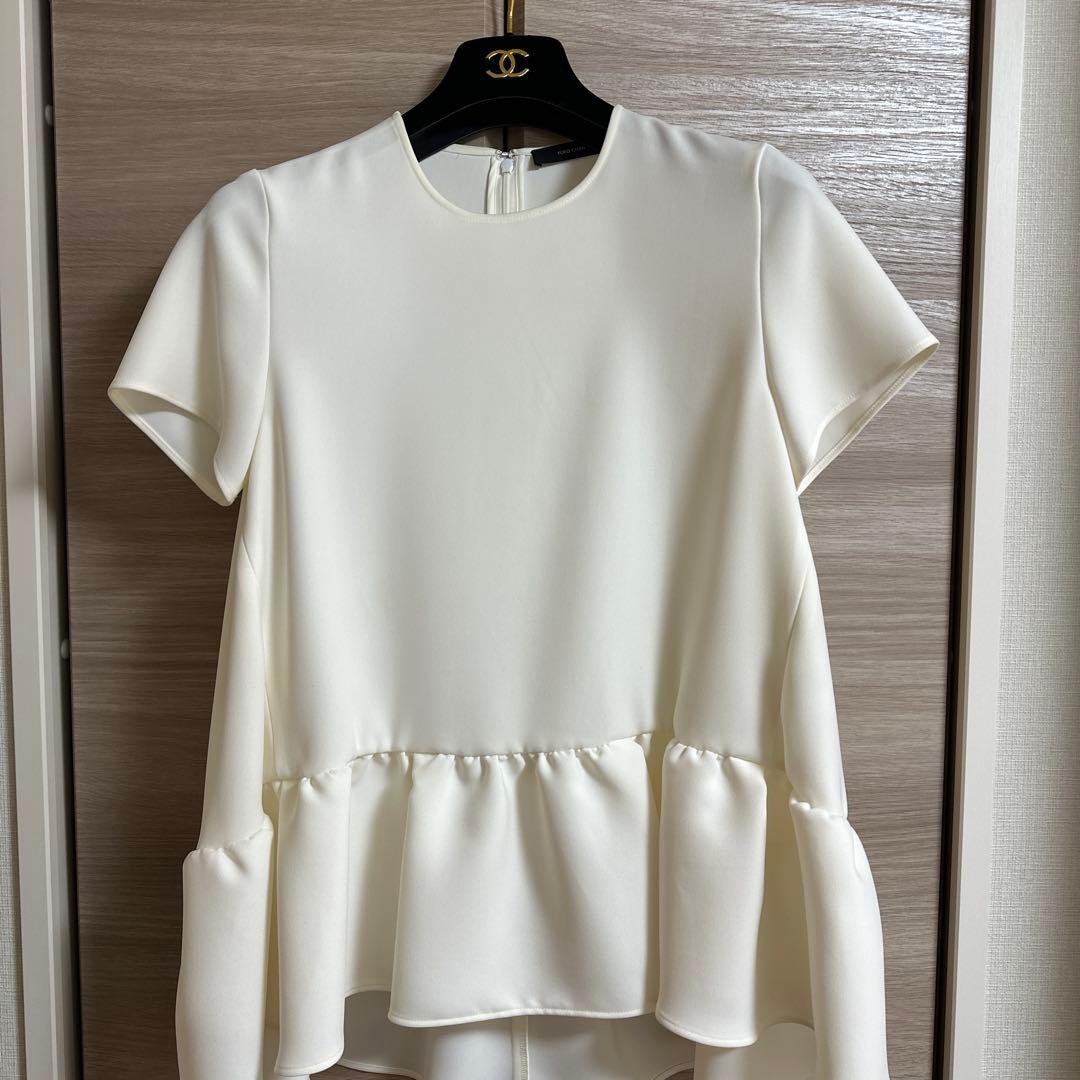 ☆美品☆YOKO CHAN ハーフスリーブヘムギャザーブラウス ホワイト 36
