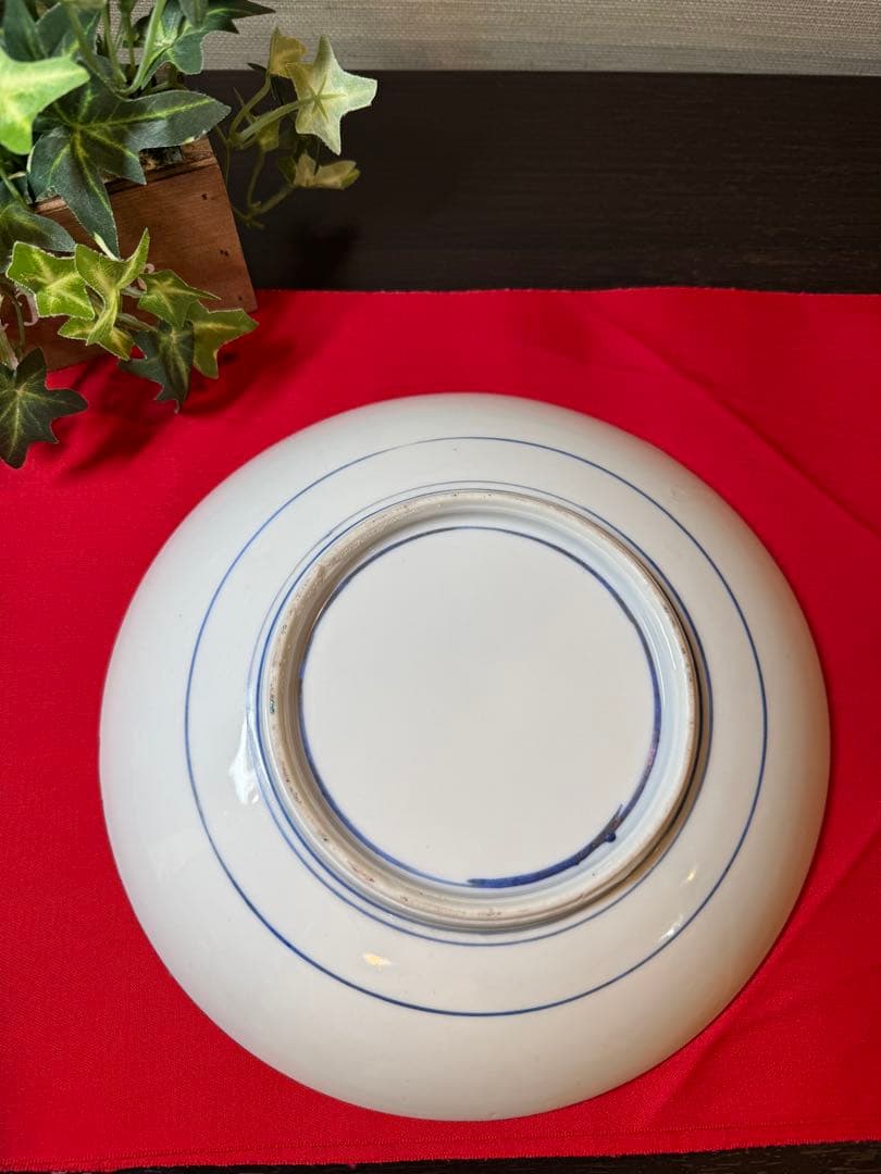 古伊万里　手描き花柄獅子デザイン平皿　中皿　金彩入り　４枚さセット　昭和レトロ