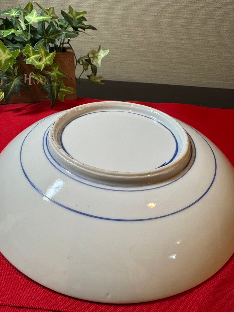 古伊万里　手描き花柄獅子デザイン平皿　中皿　金彩入り　４枚さセット　昭和レトロ