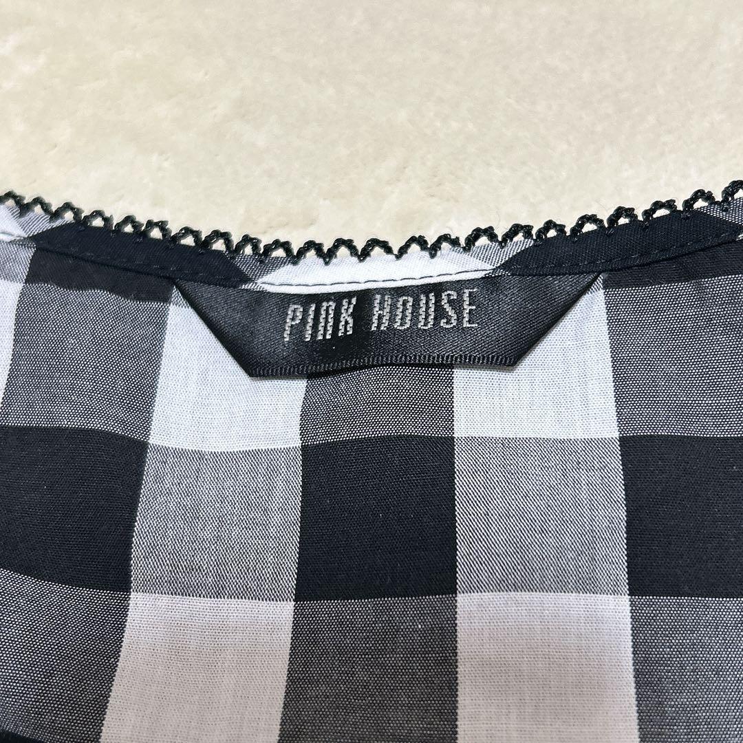 ピンクハウス　ギンガムチェック　ブラウス　ピコフリル　リボン　試着のみ【Ｐ34】
