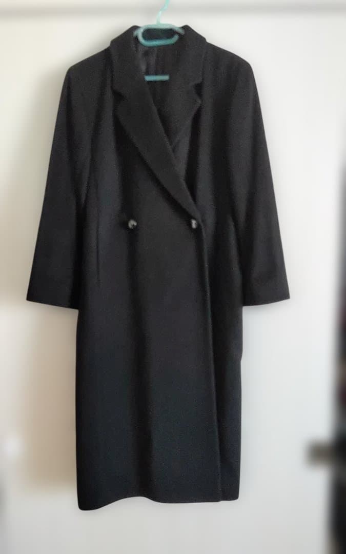 カシミヤ100% 黒 ダブル ロングコート