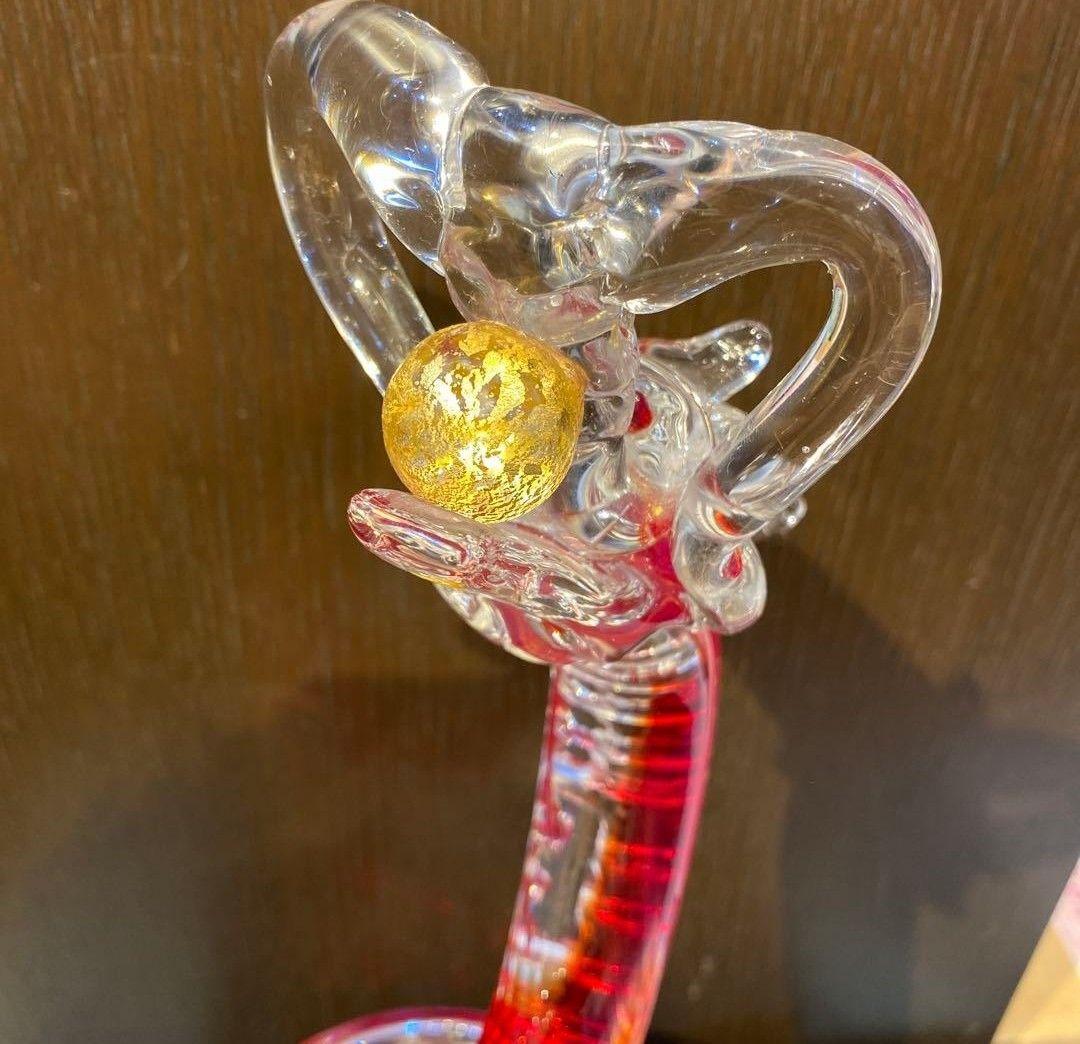 『飛龍』博多びーどろ　工芸ガラス　阿部朝和 作　置き物 札付