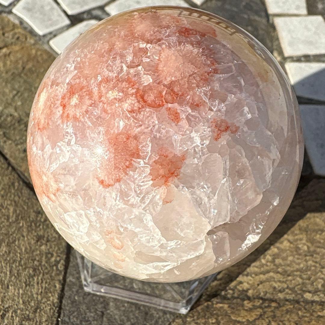 高品質　ジオード桜瑪瑙　スフィア　59mm 天然水晶結晶ザクザク　置物　275g