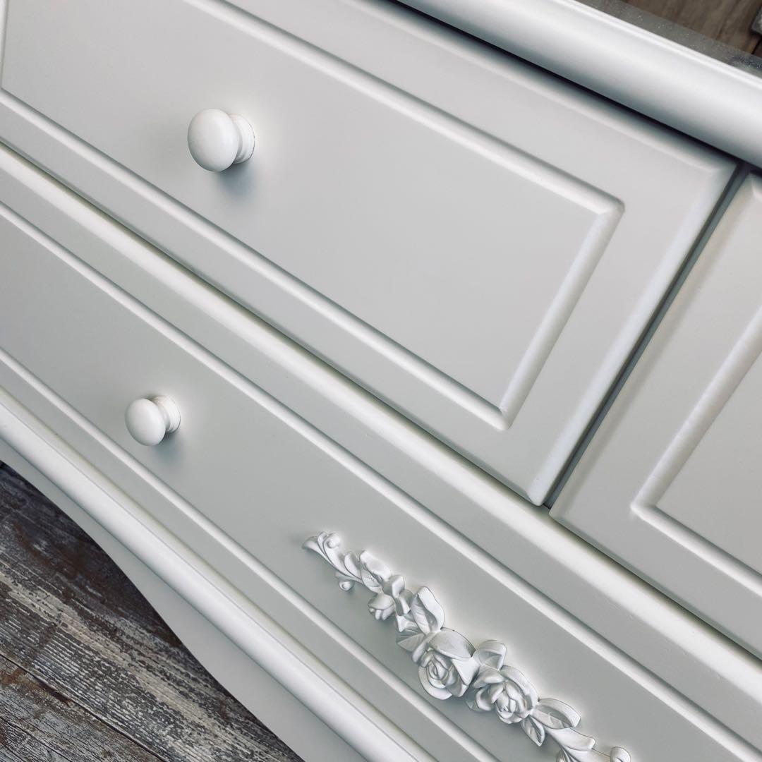 フレンチカントリー北欧調ホワイトチェストキャビネット2点セット木製収納家具タンス