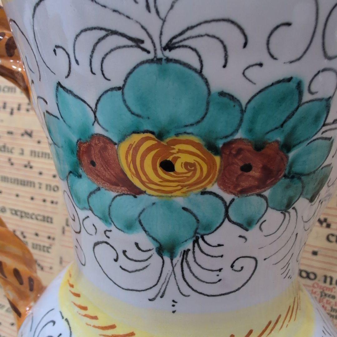 イタリア伝統工芸 デルータ焼 ドラゴン花模様ピッチャー ラファエレスク