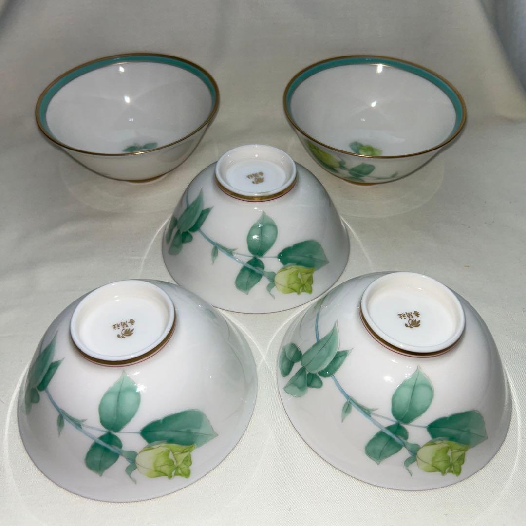 ◉本日限定◉香蘭社　飯椀　ご飯茶碗　5客　ローズガーデン　金縁　ばら