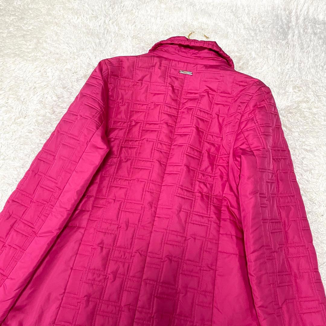 レオナール✨中綿　キルティング　ロングコート トリム ピンク 40 Wジップ