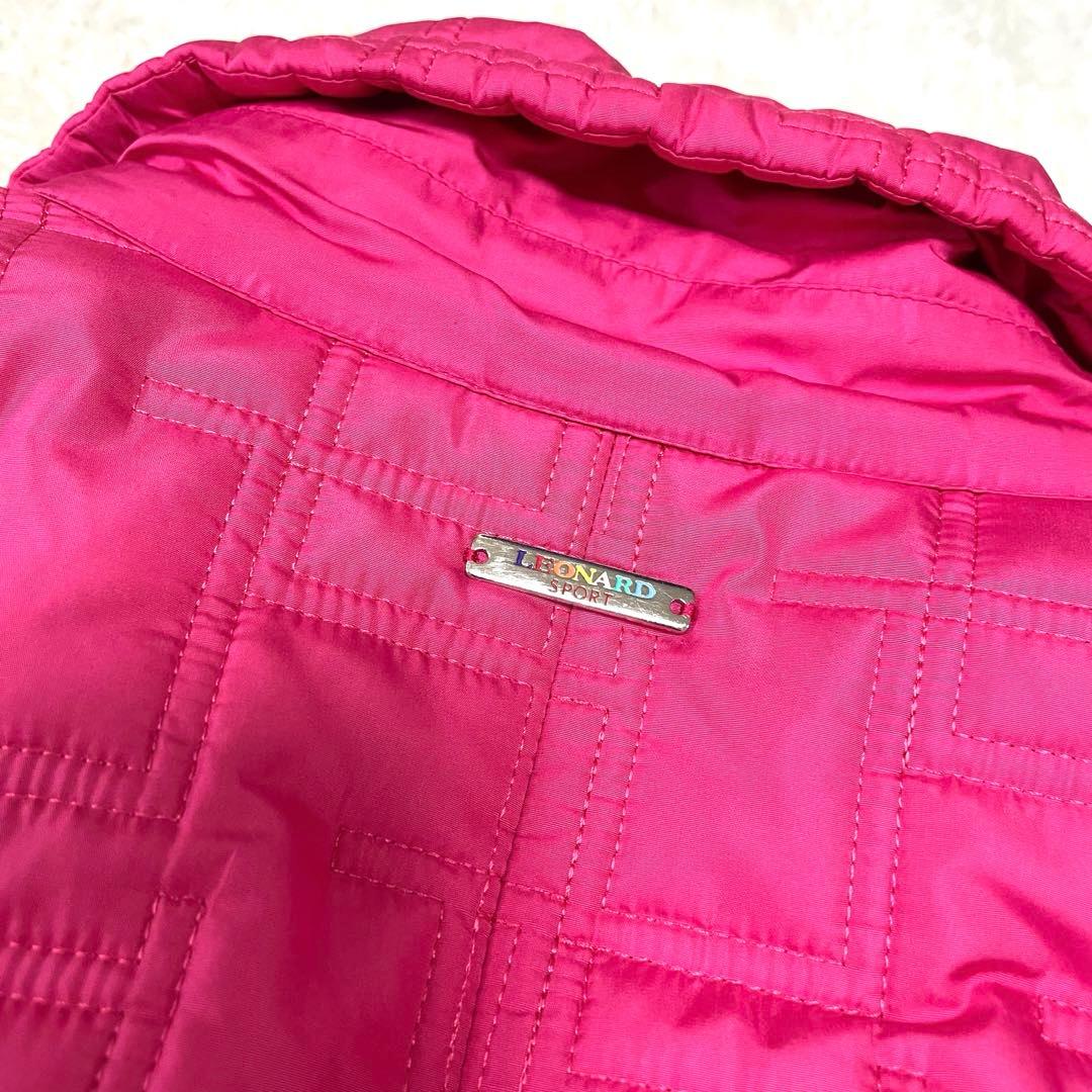 レオナール✨中綿　キルティング　ロングコート トリム ピンク 40 Wジップ