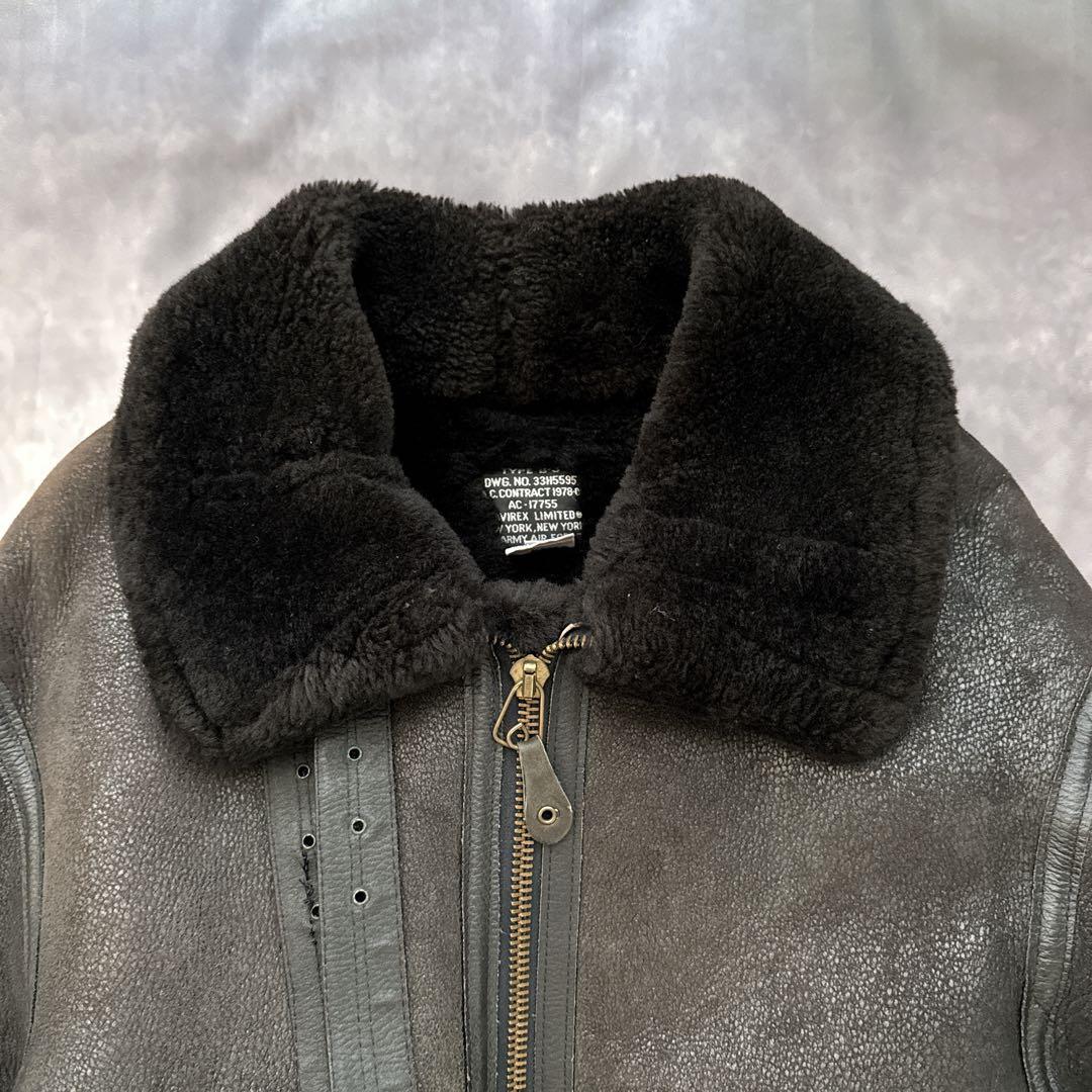 AVIREX B-3 フライトジャケット レザージャケット ムートン　黒　38