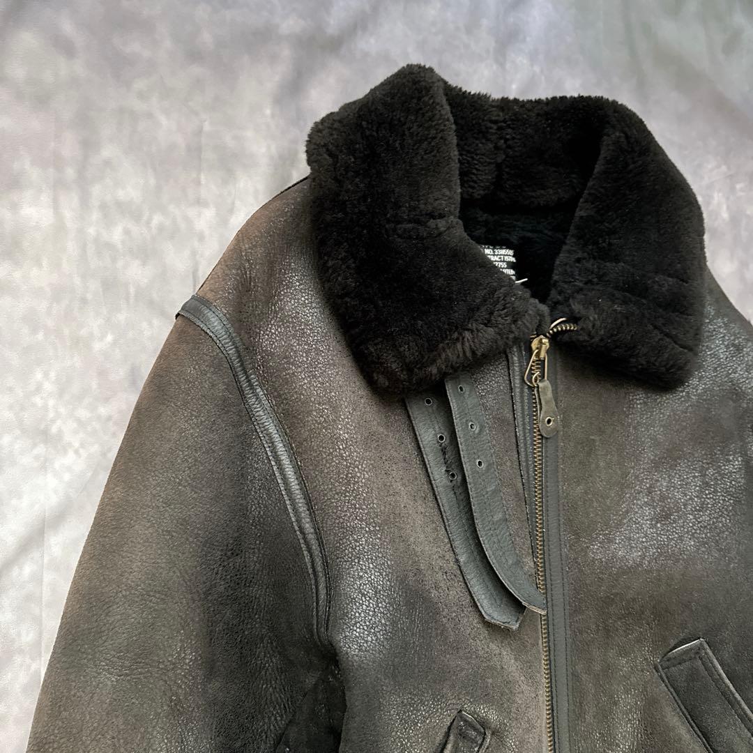 AVIREX B-3 フライトジャケット レザージャケット ムートン　黒　38