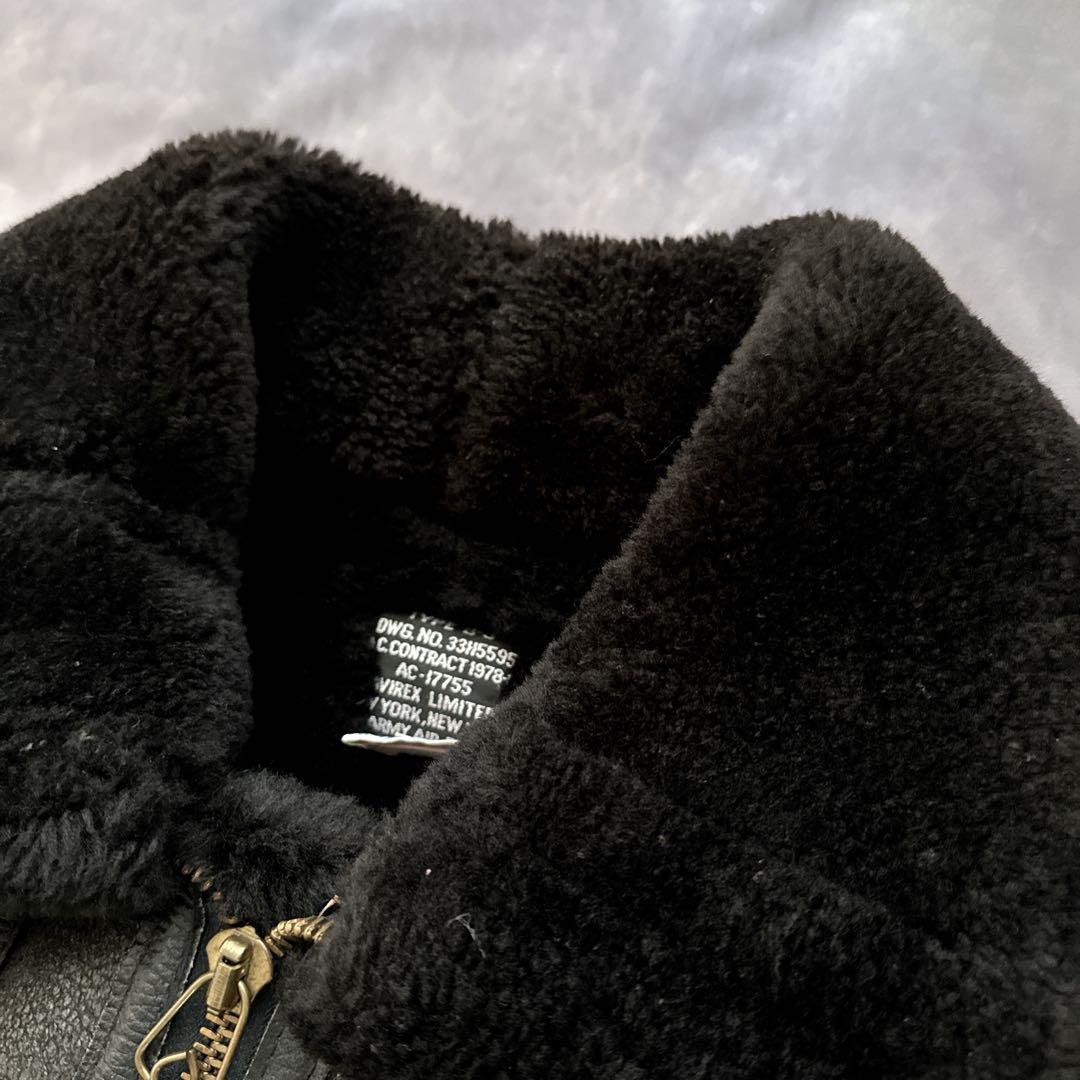 AVIREX B-3 フライトジャケット レザージャケット ムートン　黒　38