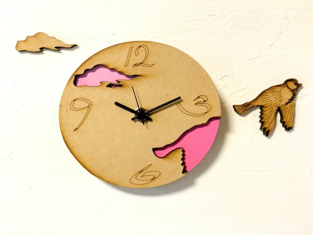 掛け時計 鳥モチーフ(SAKURA ピンク）