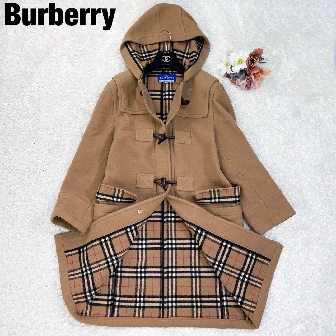 美品 バーバリーブルーレーベル ウール ダッフルコート キャメル ノバチェック
