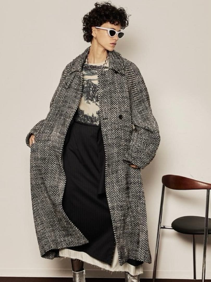 MAISON SPECIAL ミックスツイードボリュームステンカラーコート 36