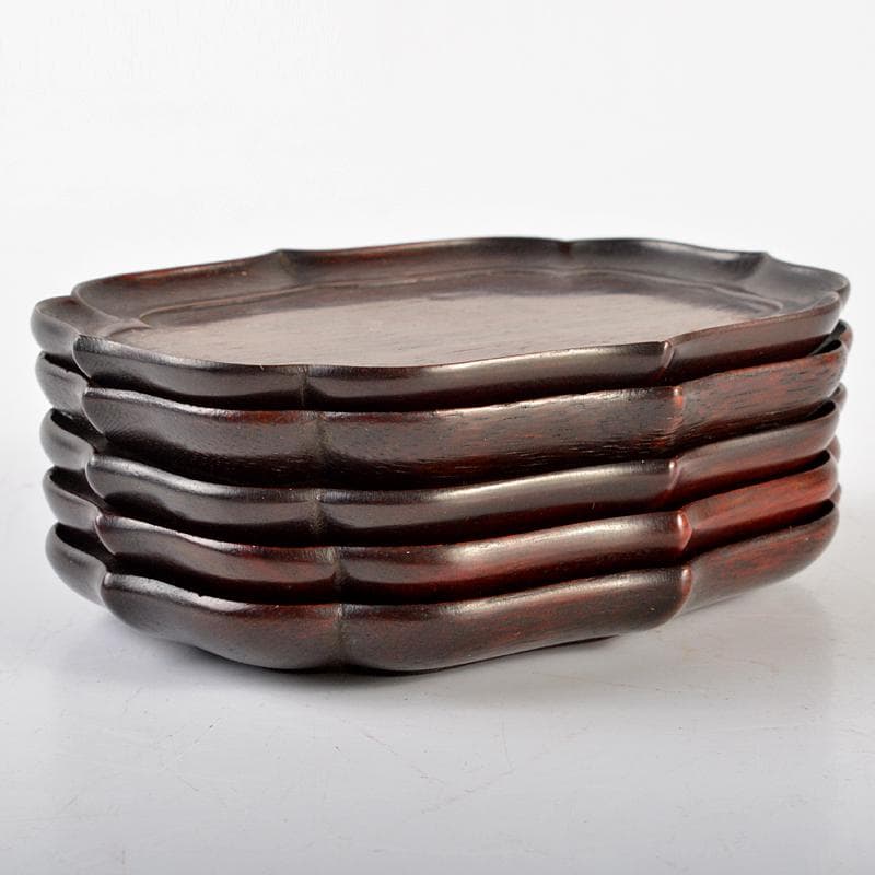 中国　唐木紫檀製　茶托　小皿　五客　V　R6572E