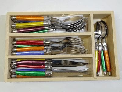 新品ライヨール ラギオール カトラリー24ピース 木箱入り（6色ミックスカラー)