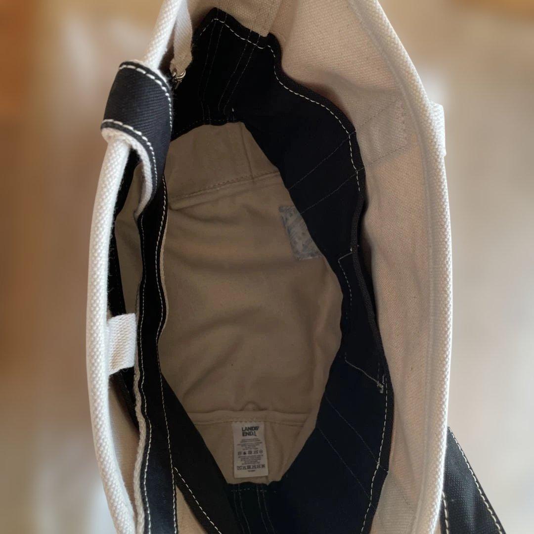 Lands' End アイボリー ブラック トートバッグ