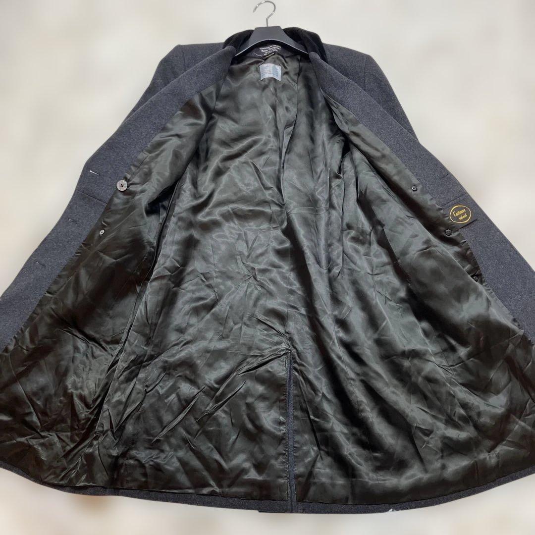 極美品 ノームトンプソン ダブルチェスターコート カシミヤ混 英国製 グレー L