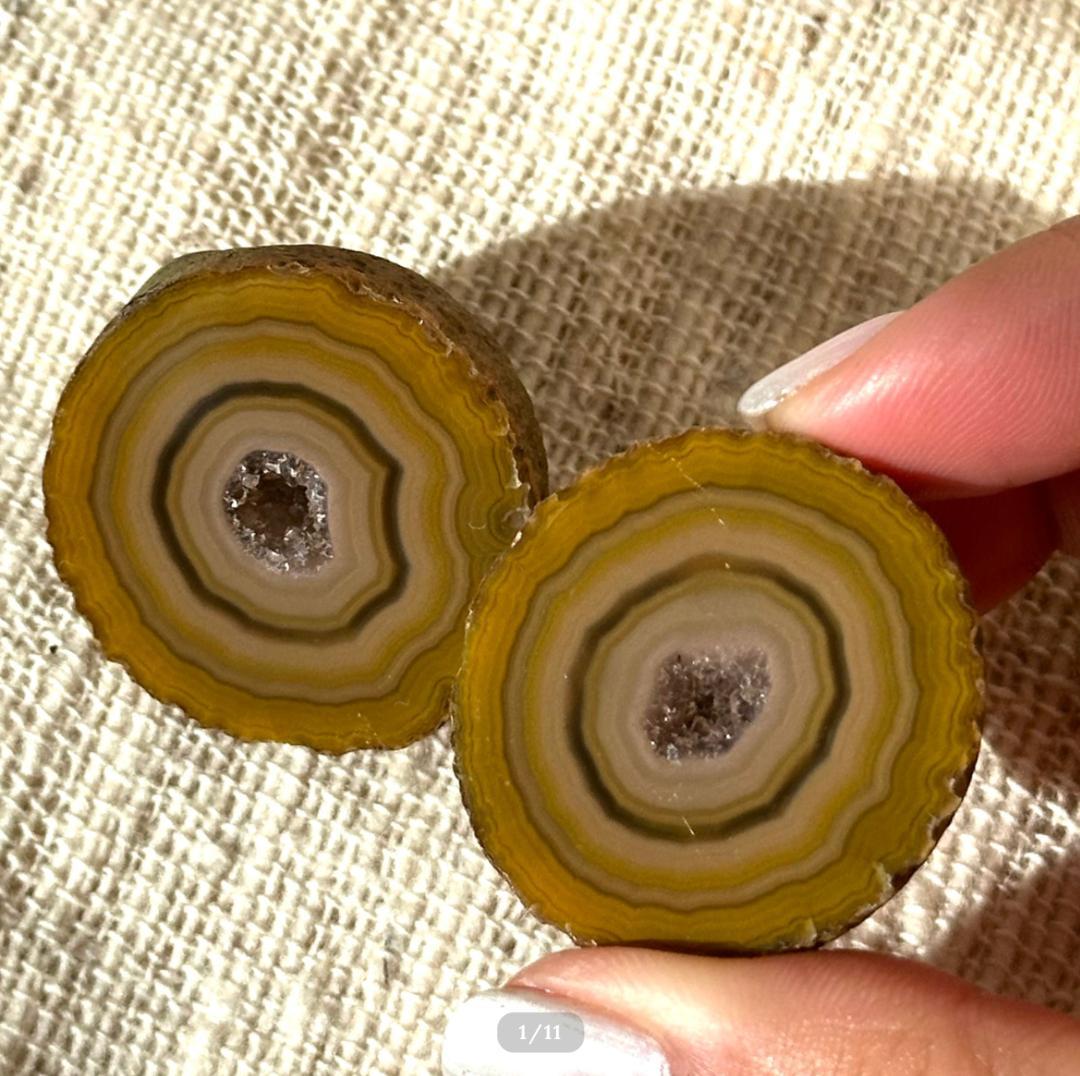 【トレジャー アゲート】ペア ジオード アイバンド 瑪瑙 原石 ポリッシュ