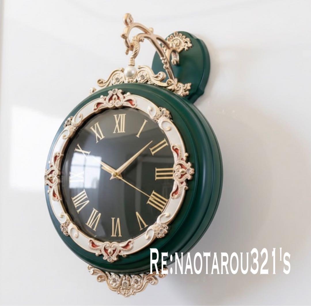 ヨーロピアン雑貨 おしゃれな壁掛け時計 （Green） 装飾的な両面時計