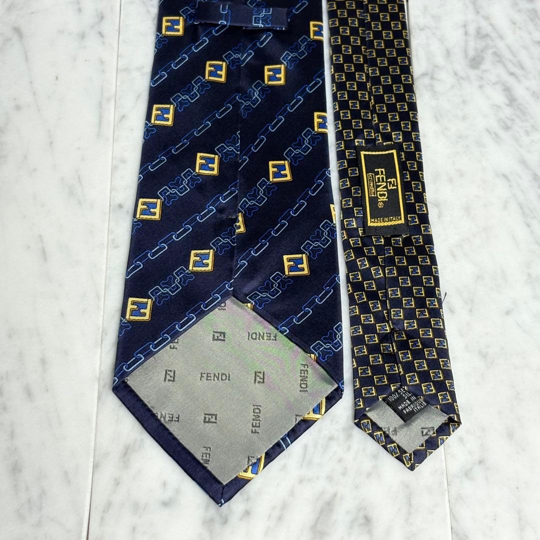 FENDI ネクタイ ネイビー ズッカ FFロゴ ストライプ パターン柄