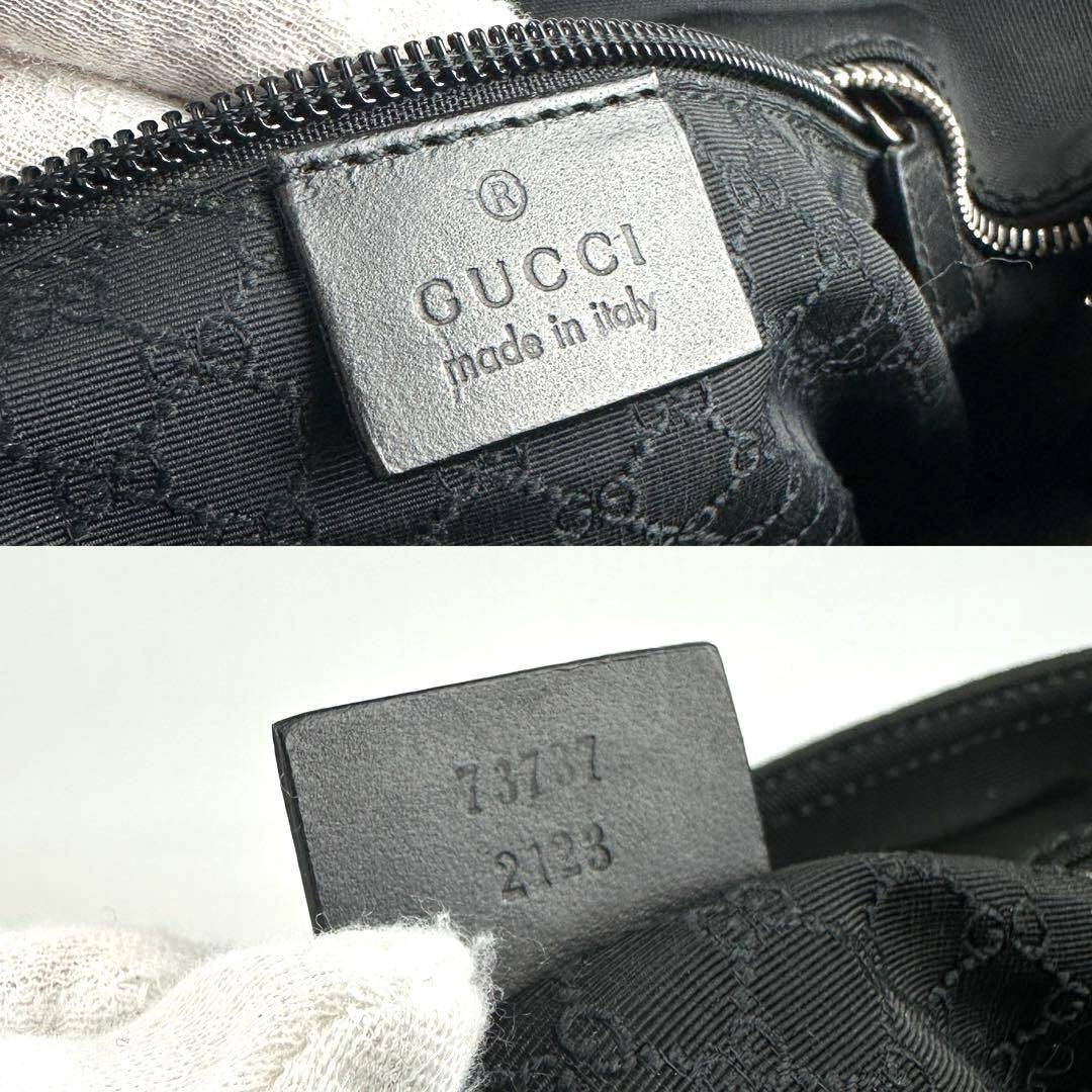 美品■グッチ トートバッグ ロゴプレート シルバー金具 キャンバス レザー 黒