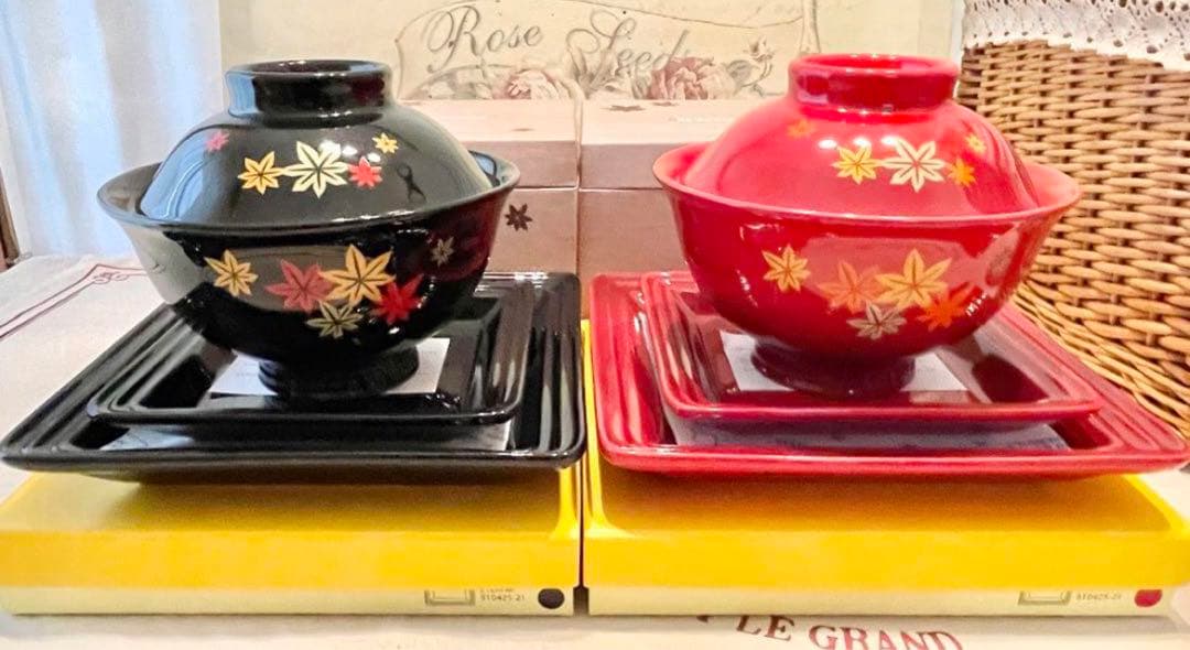 最終価格＊＊ドンブリ&プレート６点セット　ル・クルーゼ＊＊　赤・黒