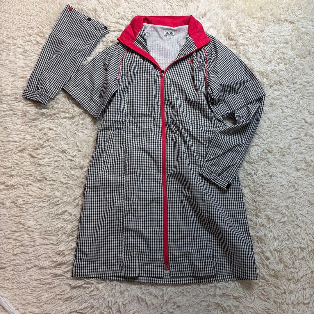 【OTサイズ】adidas　2WAYレインウェア　ゴルフウェア　チェック