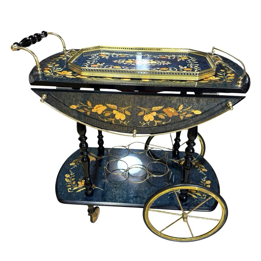 イタリア製 アンティーク 配膳ワゴン キッチンワゴン バタフライ式 ワインラック